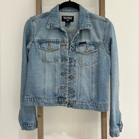 Polo Jeans Co Ralph Lauren Black Label Distressed Light Blue Denim Jacket Size S - Picture 1 of 8